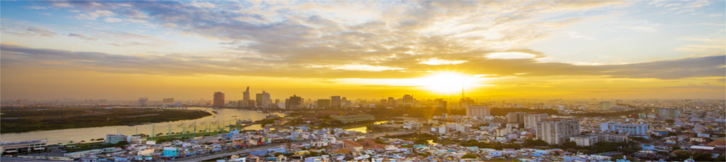 Skyline von Saigon bei Sonnenuntergang